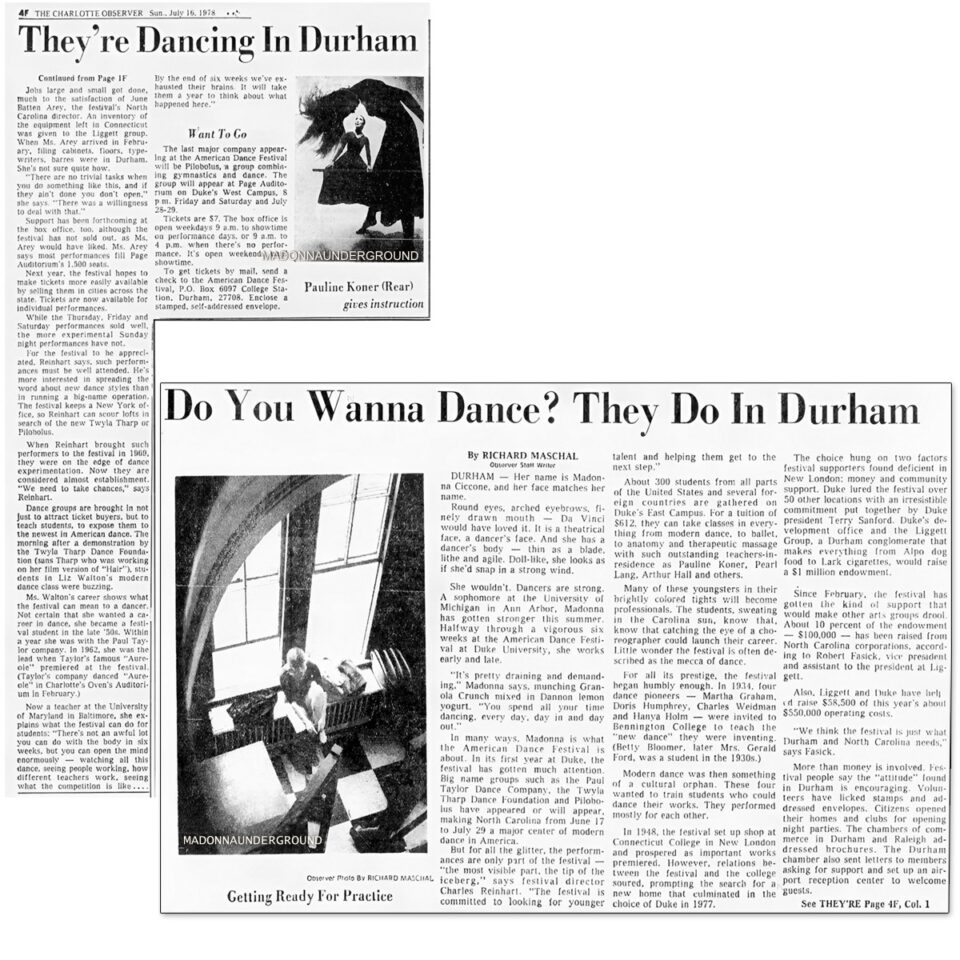 Madonna Ciccone interview The Charlotte Observer July 16 1978